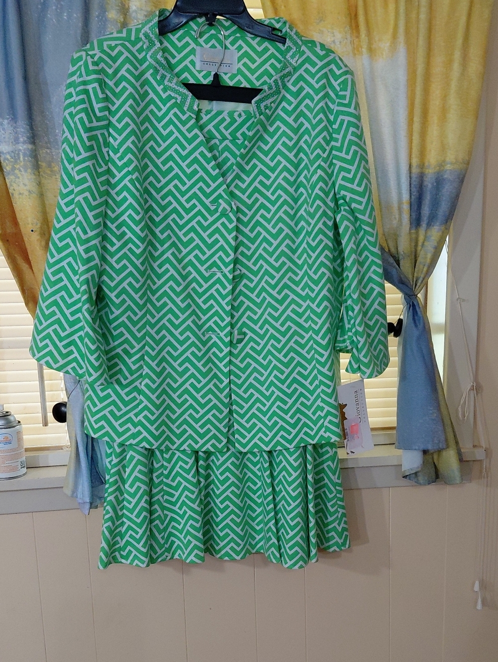 Lilly Pulitzer Green and White Geometric Print Jacket And Skirt Size Goivanna 16